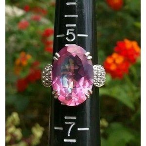 Rarities Carol Brodie MLD Sterling 925 Faceted Pink AB Stone CZ Accent Ring Sz 6